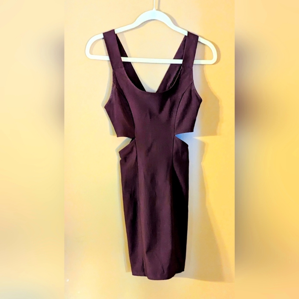 Burgundy Wine Mini cut out Dress by Solemio Los Angeles Sm